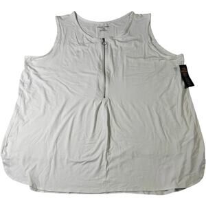 Jessica London White Sleeveless Zip Front Top Plus Size 26/28 Minimalist Blouse